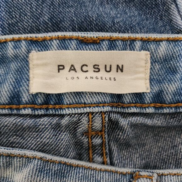 PacSun Womens Two Tone Distressed Mom Jeans Blue Cotton Button Fly Raw Hem 25/26 - Picture 6 of 11